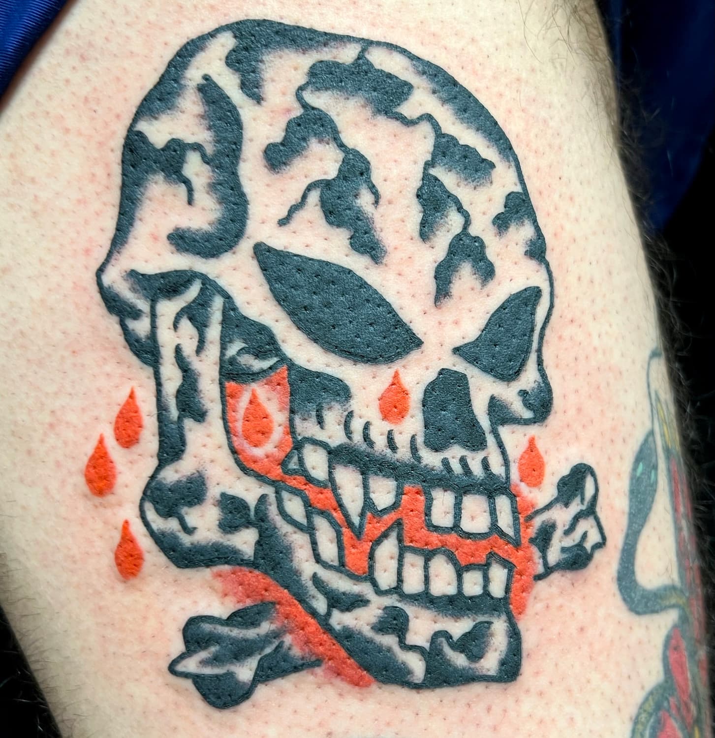 Tattoo of skull with blood drips